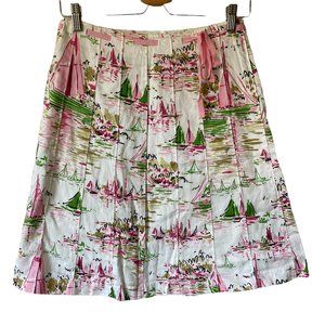 J.Crew Pleated A-Line Sailboats Preppy Summer Novelty Graphic Lightweight Skirt